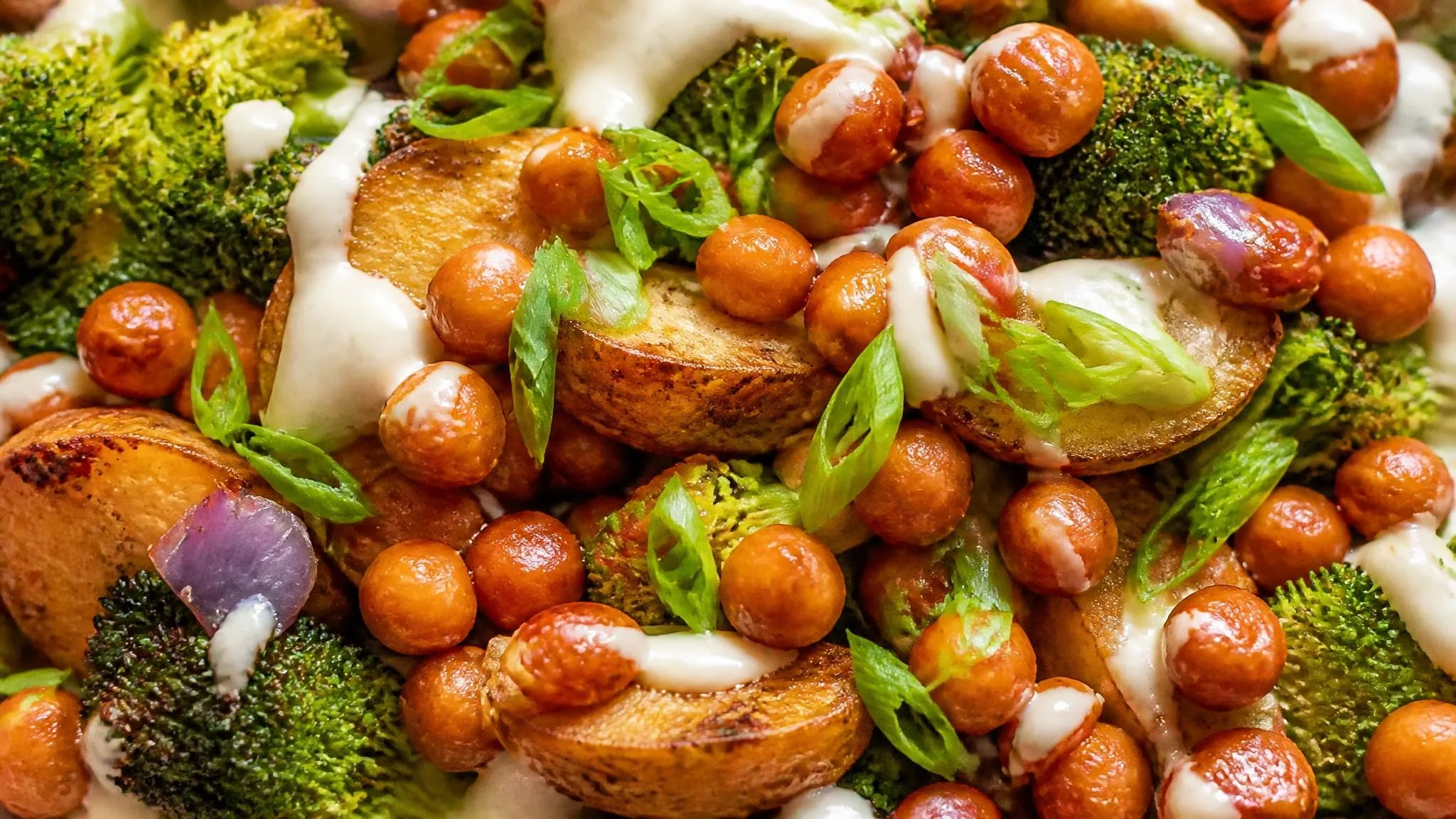 Grilled Potato Chickpea Salad with Green Goddess