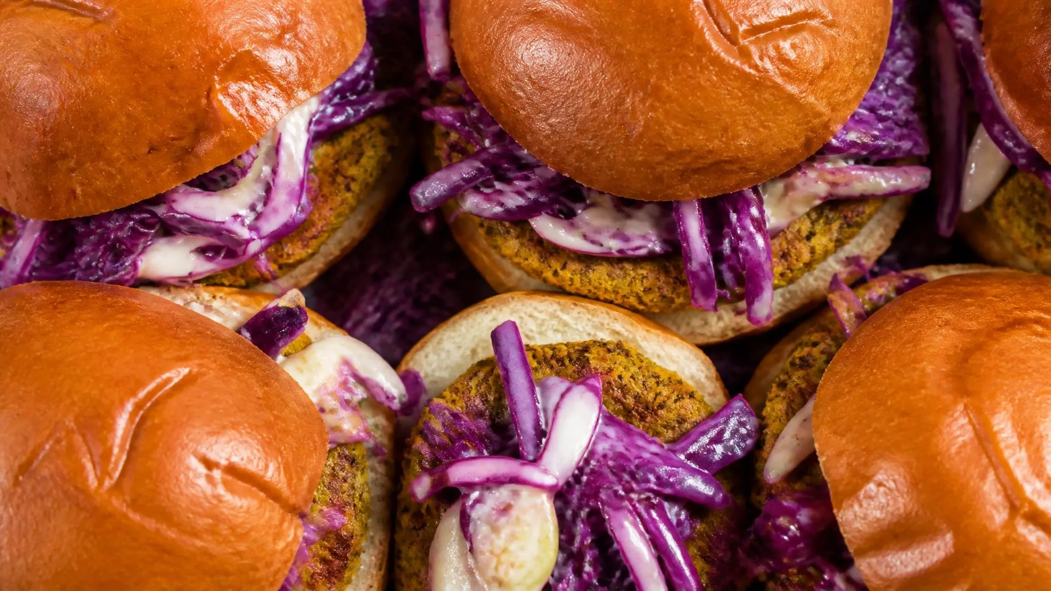 Vegan Burger Sliders with Curry Slaw and Fried Onions